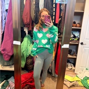 Miracle Green Sweater with Pink and White Hearts